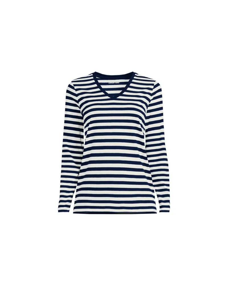 Lands' End Supima® Langarm-Shirt mit V-Ausschnitt, Damen, Größe plus, Blau, Baumwolle, by Blau