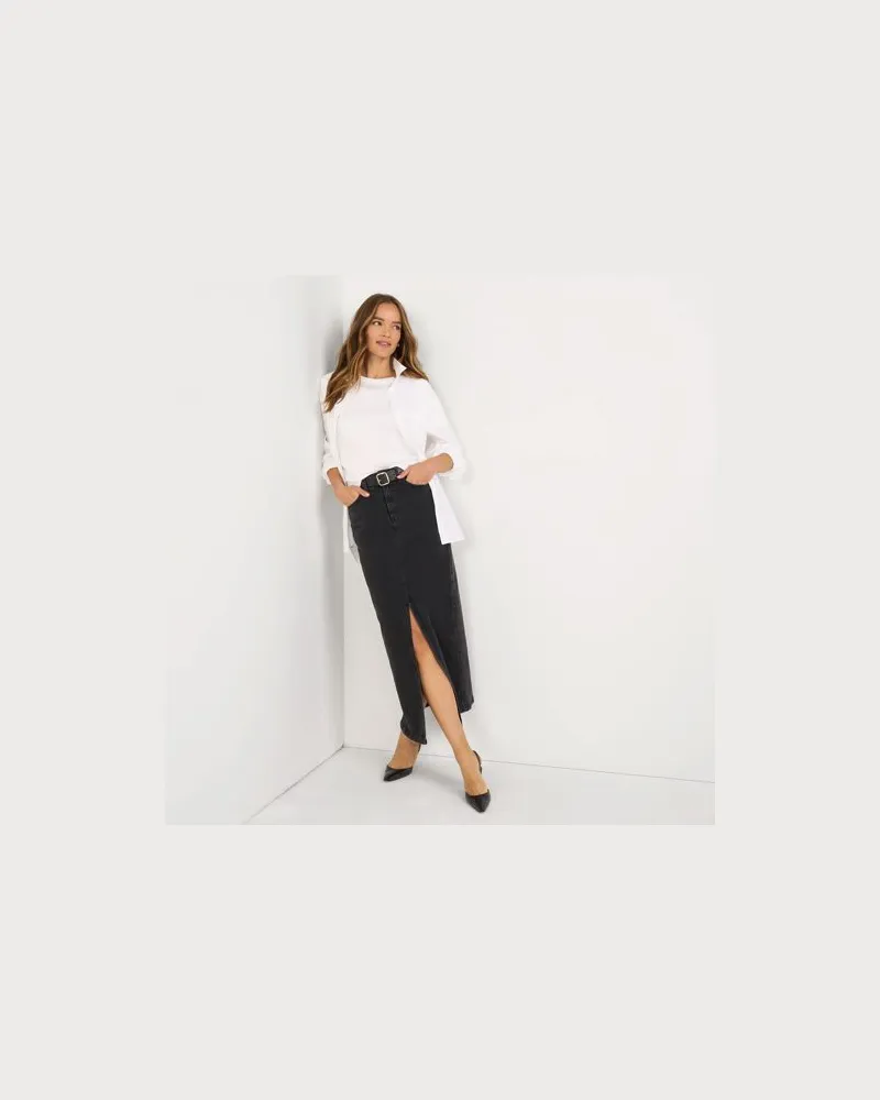 Lands' End Soft Denim Maxirock, Damen, Größe regular, Schwarz, Baumwolle/Baumwoll-Mischung, by Schwarz