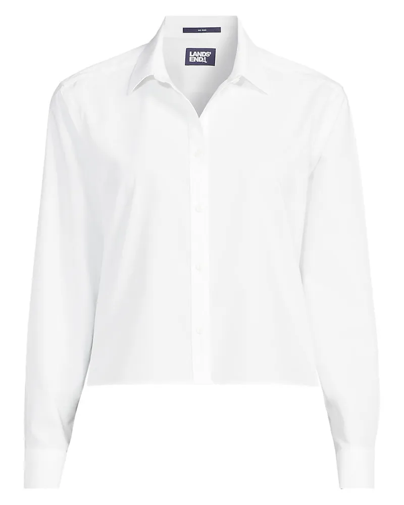 Lands' End Kurze, bügelfreie Hemdbluse, Damen, Größe plus, Weiß, Baumwolle, by Weiß