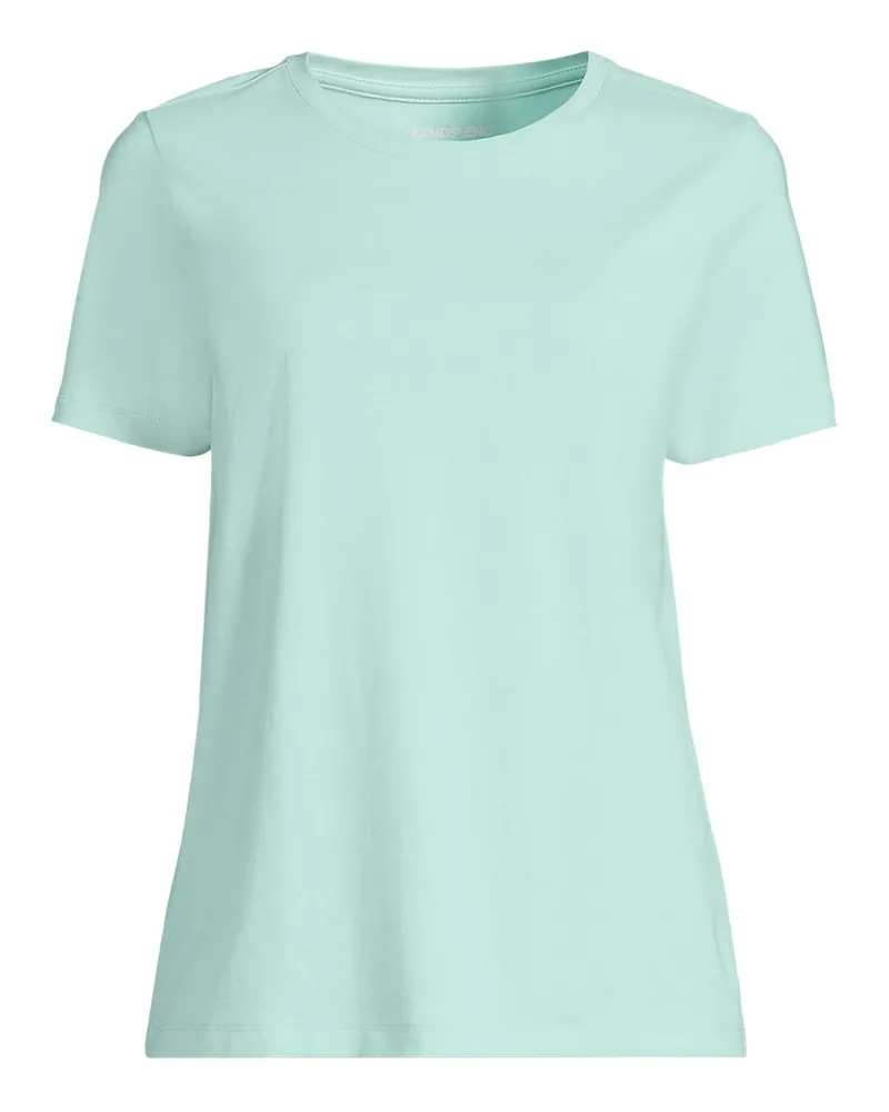Lands' End Supima Kurzarm-Shirt mit rundem Ausschnitt, Damen, Größe regular, Blau, Baumwolle, by Blau