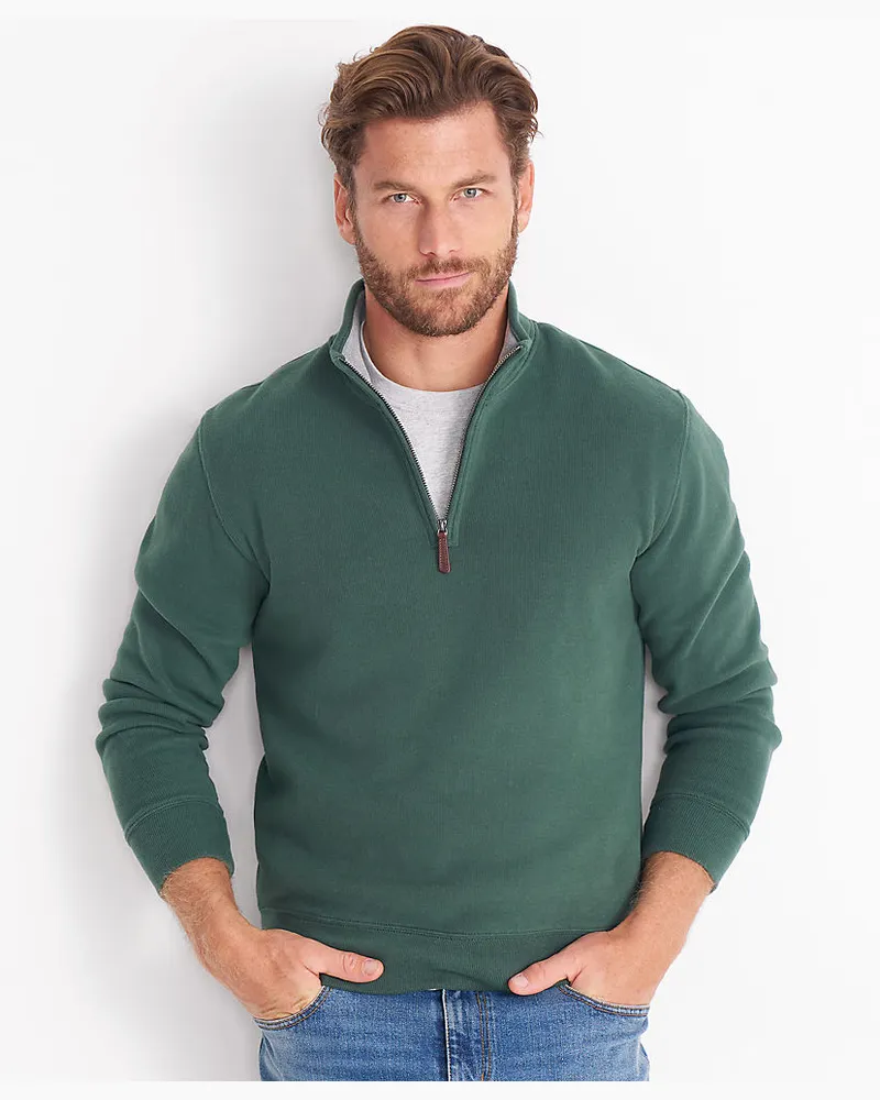 Lands' End Reißverschluss-Pullover aus Bedford-Ripp, Herren, Größe regular, Grün, Baumwolle, by Grün