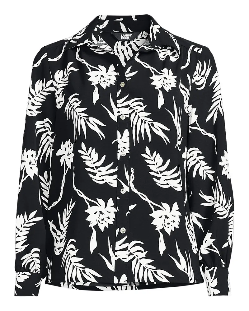 Lands' End Creaseless Hemdbluse, Damen, Größe plus, Schwarz, Polyester, by Schwarz