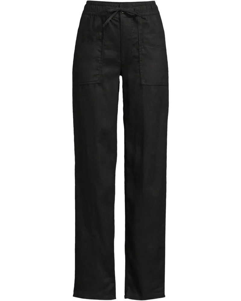 Lands' End Relaxte Leinenhose mit geradem Bein, Damen, Größe regular, Schwarz, by Schwarz