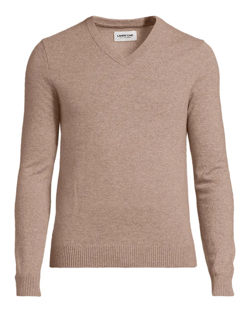 Lands' End Kaschmirpullover mit V-Ausschnitt, Herren, Größe regular, Braun, Kaschmir, by Braun