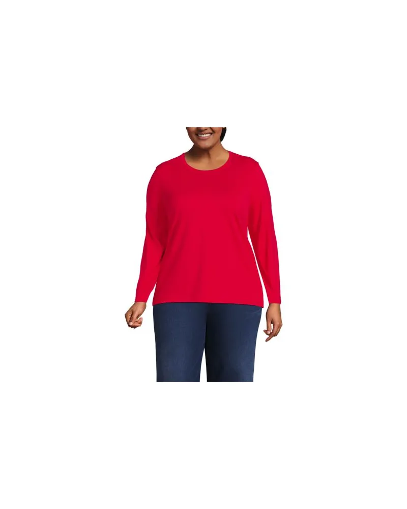 Lands' End Supima-Shirt, Langarm, Damen, Größe plus, Pink, Baumwolle, by Pink