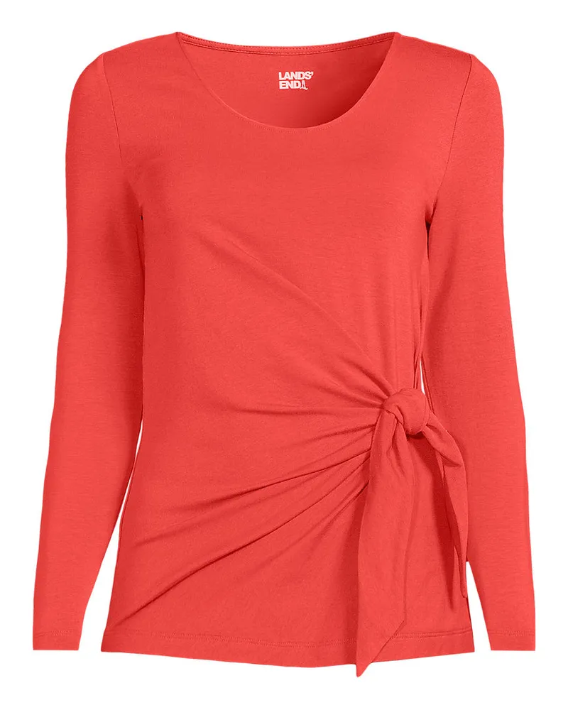 Lands' End Langarmshirt mit Knotendetail aus Baumwolle/Modal-Mix, Damen, Größe regular, Orange, Elasthan/Baumwoll-Mischung, by Orange