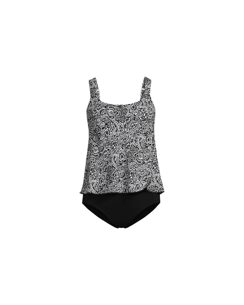 Lands' End Badeanzug in Tankini-Optik, leicht figurstraffend, Damen, Größe plus, Schwarz, Elasthan/Nylon, by Schwarz