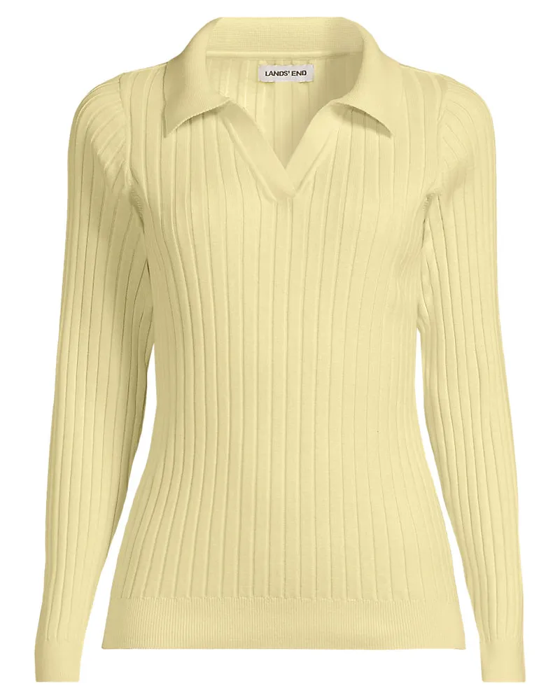 Lands' End Polopullover aus Seidenmix, Damen, Größe regular, Gelb, Baumwolle/Seide/Kunstseide, by Gelb