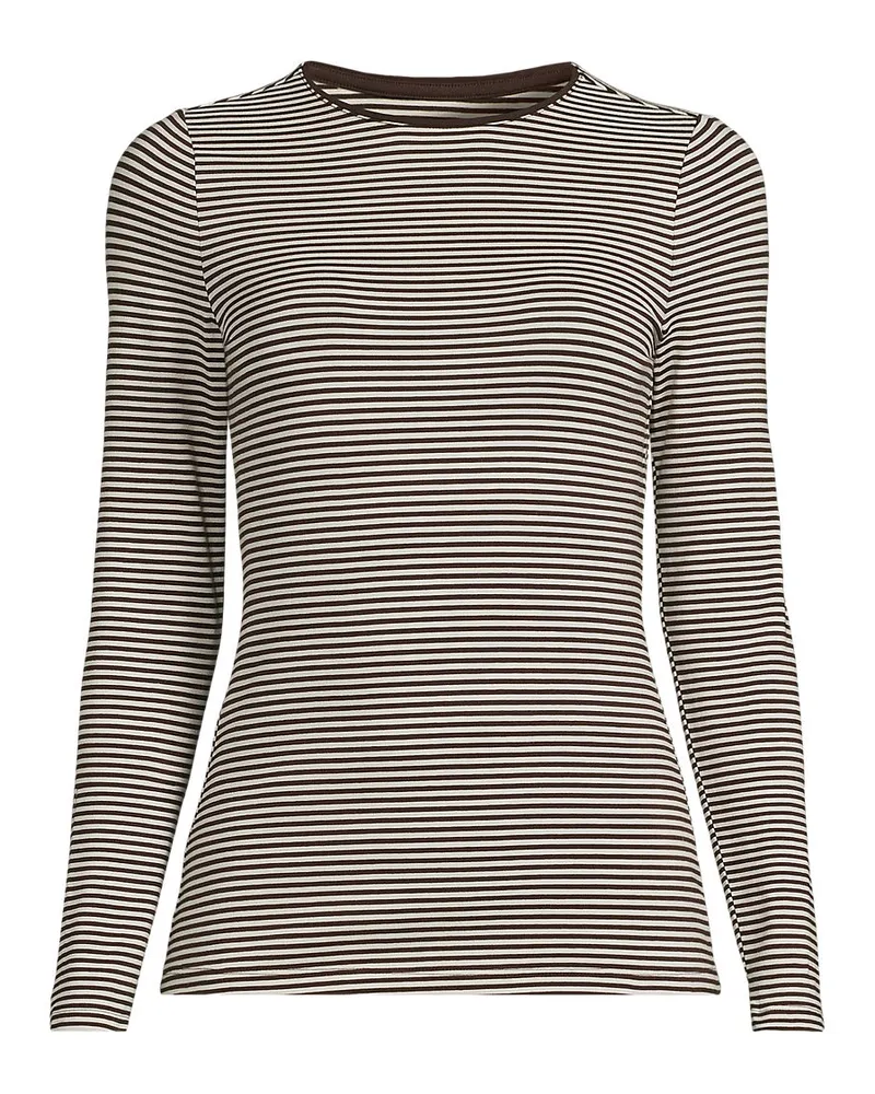 Lands' End Shirt aus Baumwolle/Modal-Mix mit Rundausschnitt, Damen, Größe petite, Braun, Baumwolle Modal, by Braun