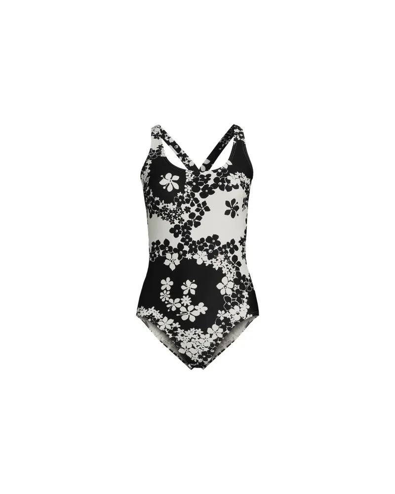 Lands' End Komfort-Badeanzug mit gekreuzten Trägern, hohes Bein, Damen, Größe regular, Schwarz, Nylon-Mischung, by Schwarz