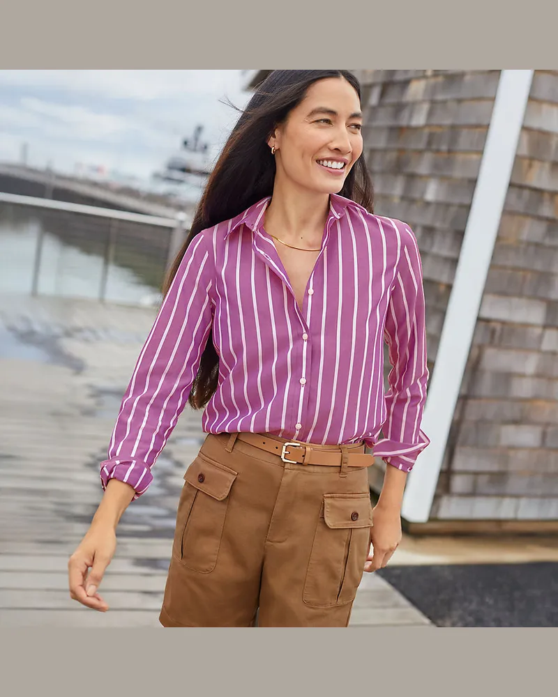 Lands' End Bügelfreie Baumwoll-Bluse, Damen, Größe regular, Pink, Baumwolle, by Pink
