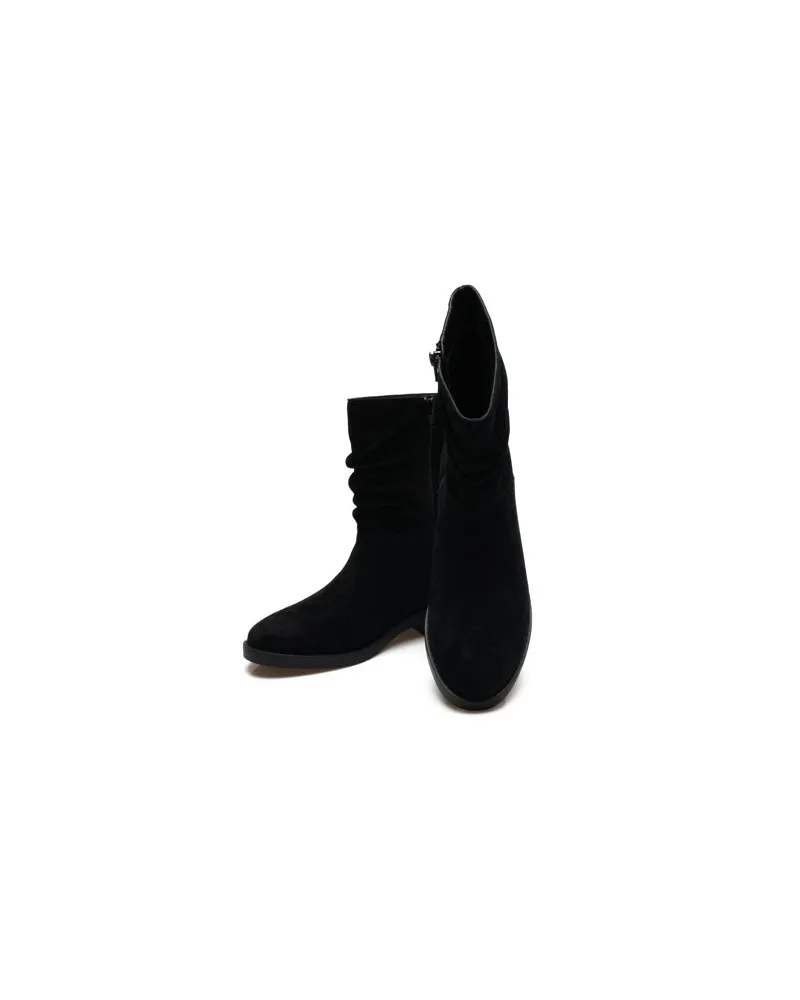 Lands' End Veloursleder-Boots mit locker sitzendem Schaft, Damen, Größe regular, Schwarz, Rauleder, by Schwarz