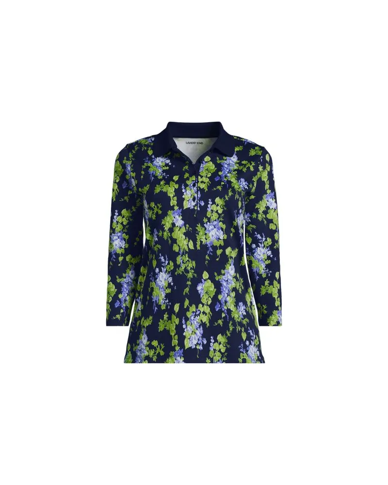 Lands' End Supima-Poloshirt mit 3/4-Ärmeln, Damen, Größe petite, Blau, Baumwolle, by Blau