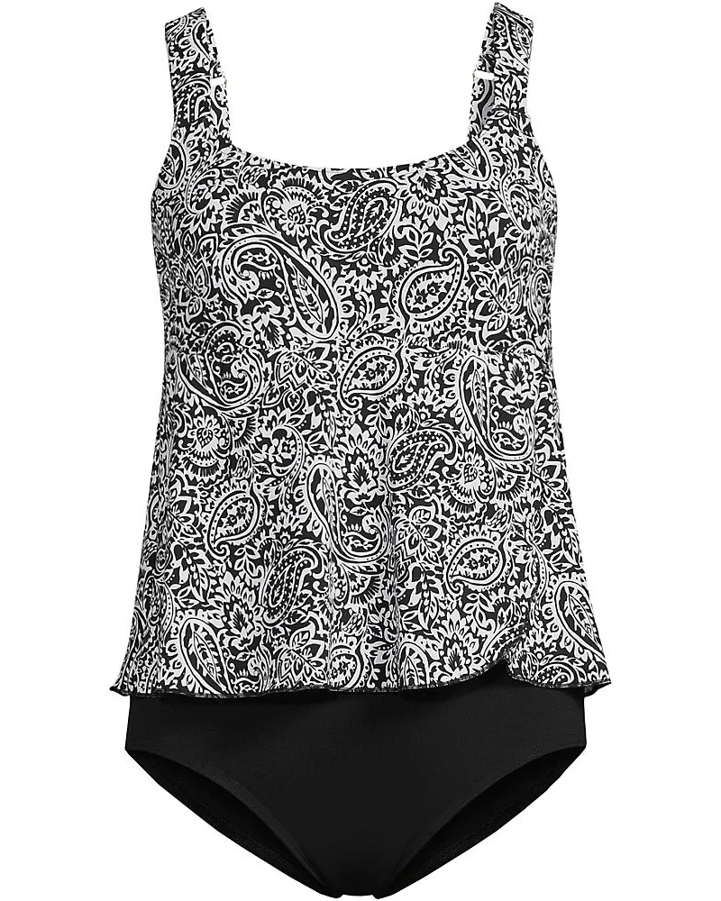 Lands' End Badeanzug in Tankini-Optik, leicht figurstraffend, Damen, Größe regular, Schwarz, Nylon-Mischung, by Schwarz