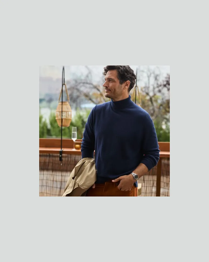 Lands' End Kaschmir-Rollkragenpullover, Herren, Größe:60 regular, Blau, Kaschmir, by Blau
