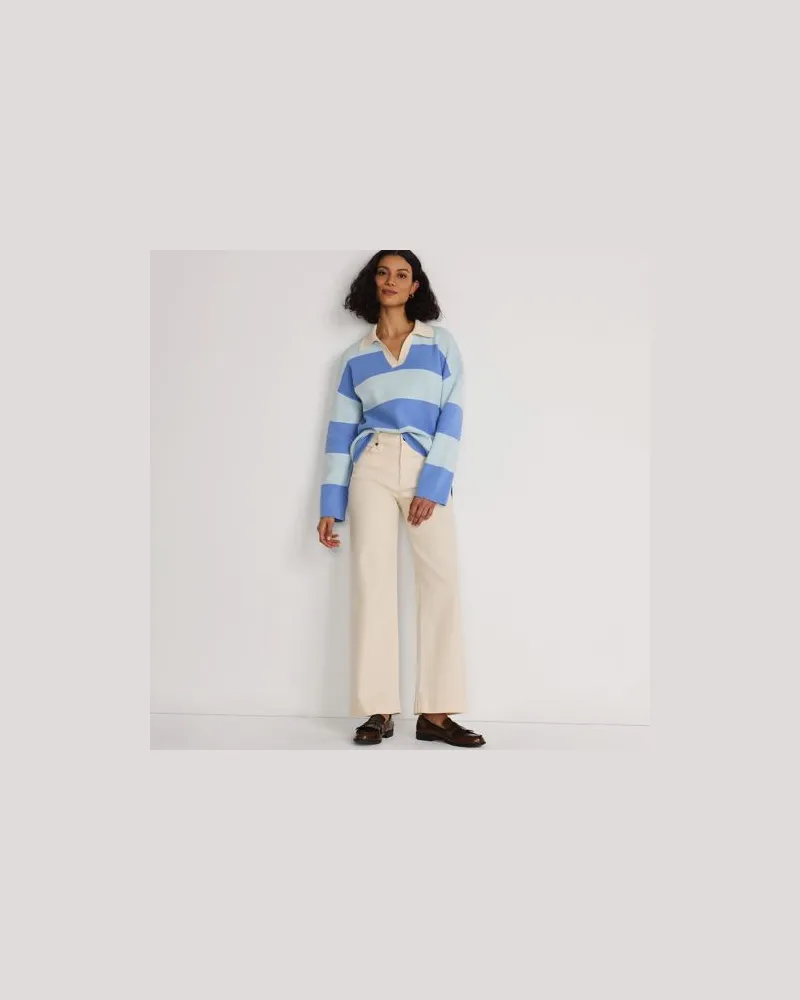 Lands' End Feinstrick-Polopullover mit Rugbystreifen, Damen, Größe petite, Blau, Baumwolle, by Blau