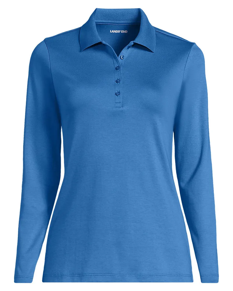 Lands' End Supima-Poloshirt mit langen Ärmeln, Damen, Größe plus, Blau, Baumwolle, by Blau