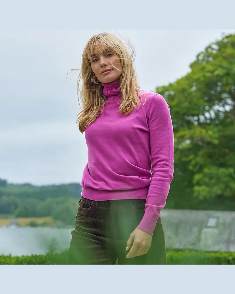 Lands' End Feinstrick-Rollkragenpullover aus Baumwolle, Damen, Größe regular, Lila, Baumwolle, by Lila