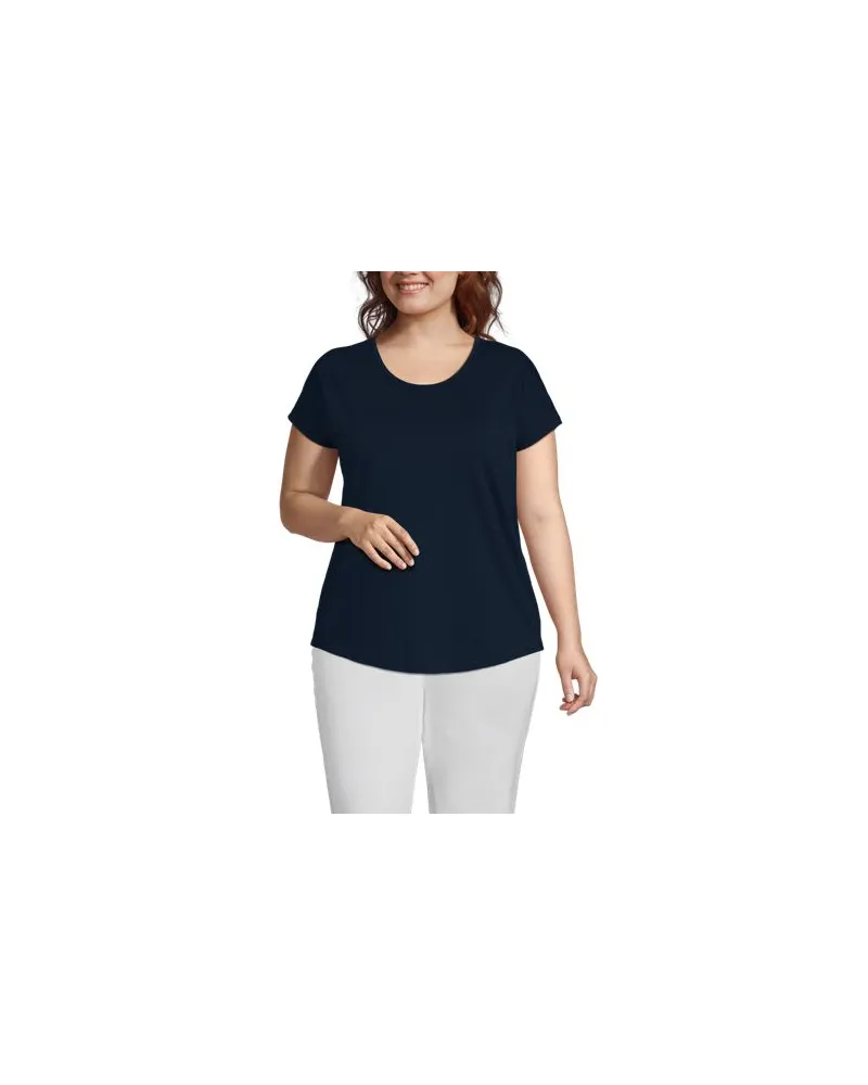 Lands' End Shirt aus Baumwolle/Modal-Mix mit Ballett-Ausschnitt, Damen, Größe plus, Blau, Baumwolle Modal, by Blau