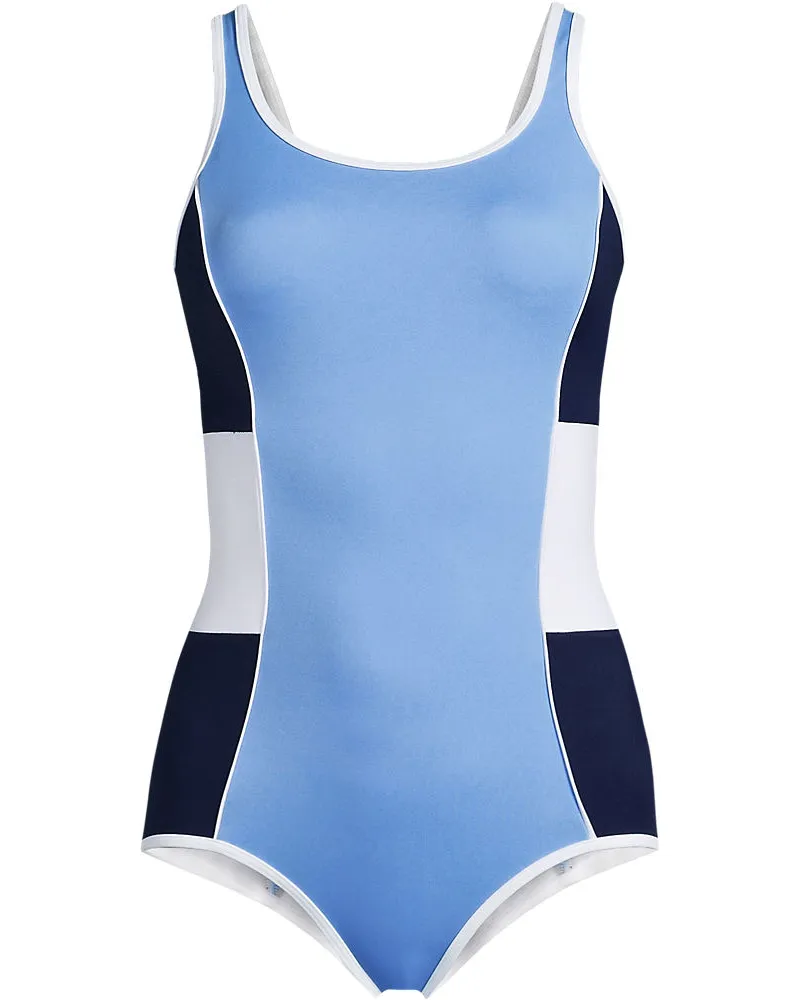 Lands' End Colorblock Komfort-Badeanzug CHLORRESISTENT mit Soft Cups, Damen, Größe:34 regular, Blau, Polyester-Mischung, by Blau