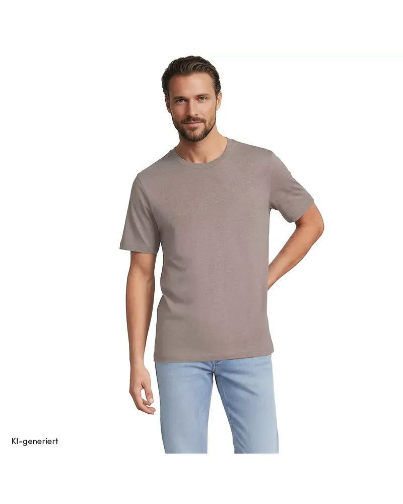 Lands' End Super-T Kurzarm-Shirt, Classic Fit, Herren, Größe regular, Braun, Baumwolle, by Braun