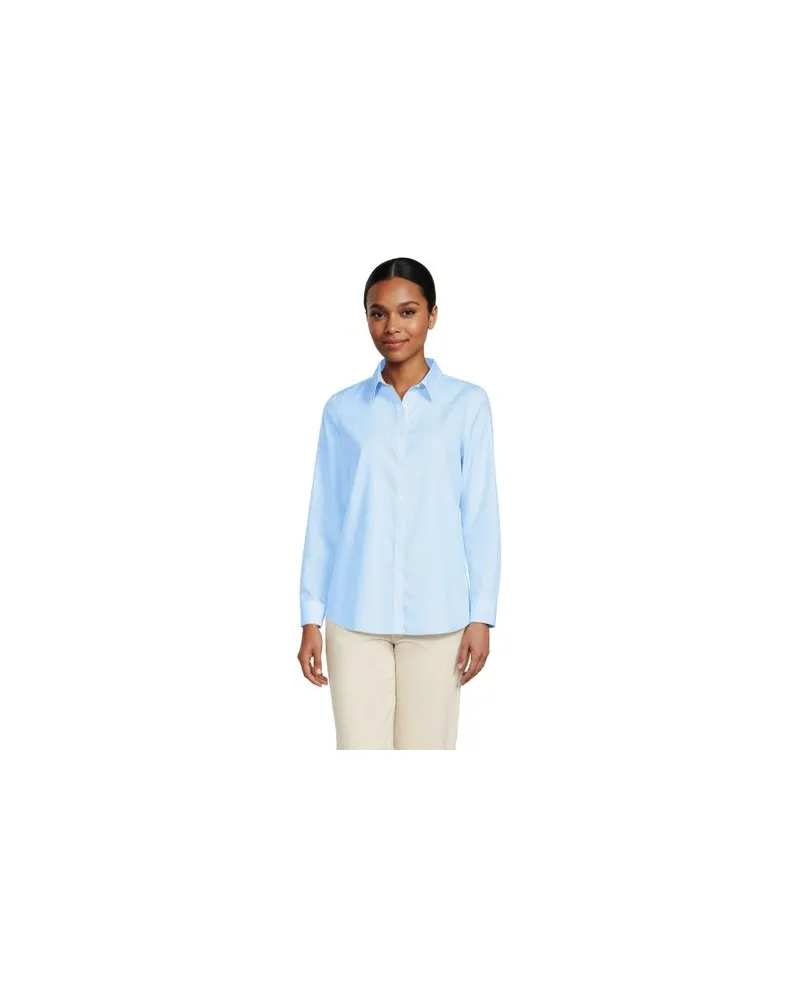 Lands' End Bügelfreie Baumwoll-Bluse, Damen, Größe regular, Blau, Baumwolle, by Blau