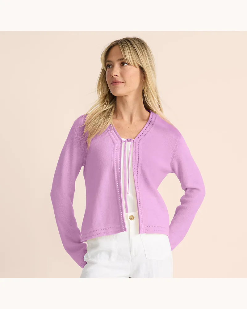 Lands' End Cardigan aus Leinenmix zum Binden, Damen, Größe regular, Lila, Baumwolle/Leinen, by Lila