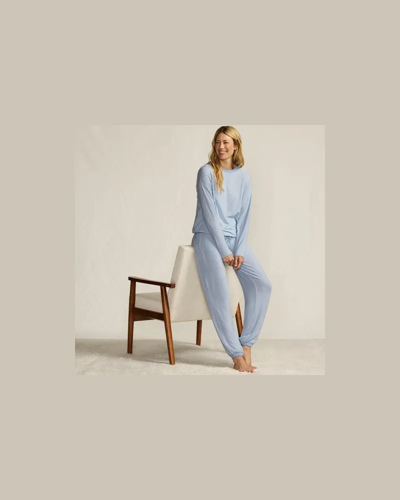 Lands' End Silky Knit Lounge-Set, Damen, Größe:40-42 regular, Blau, Polyester/Viskose/Polyester-Mischung, by Blau