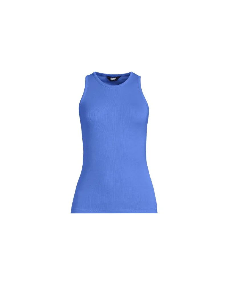 Lands' End Ärmelloses, geripptes Top, Damen, Größe plus, Blau, Elasthan/Viskose/Viskose-Mischung, by Blau