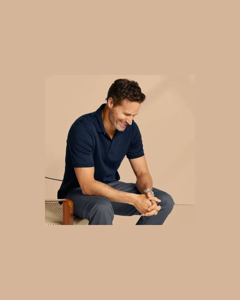 Lands' End Supima Kurzarm-Polo, Classic Fit, Herren, Größe:44-46 regular, Blau, Baumwolle, by Blau