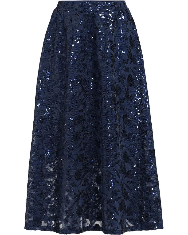 Lands' End Midi-Spitzenrock, Damen, Größe regular, Blau, Polyester, by Blau