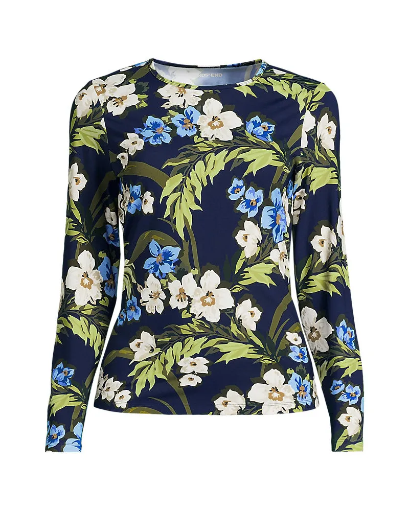 Lands' End Schnelltrocknendes UPF 50 Sonnenschutz-Badeshirt, Damen, Größe regular, Blau, Nylon-Mischung, by Blau