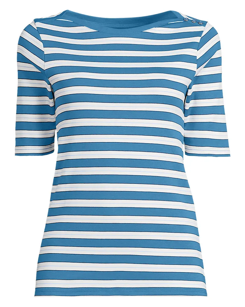 Lands' End Supima-Shirt aus Baumwolle mit U-Boot-Ausschnitt, Damen, Größe plus, Blau, Baumwolle, by Blau