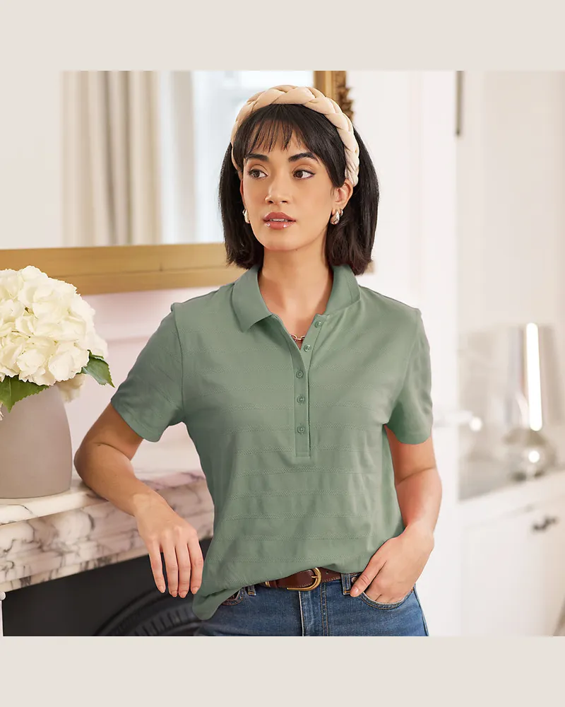 Lands' End Piqué-Poloshirt, Damen, Größe regular, Grün, Baumwolle, by Grün