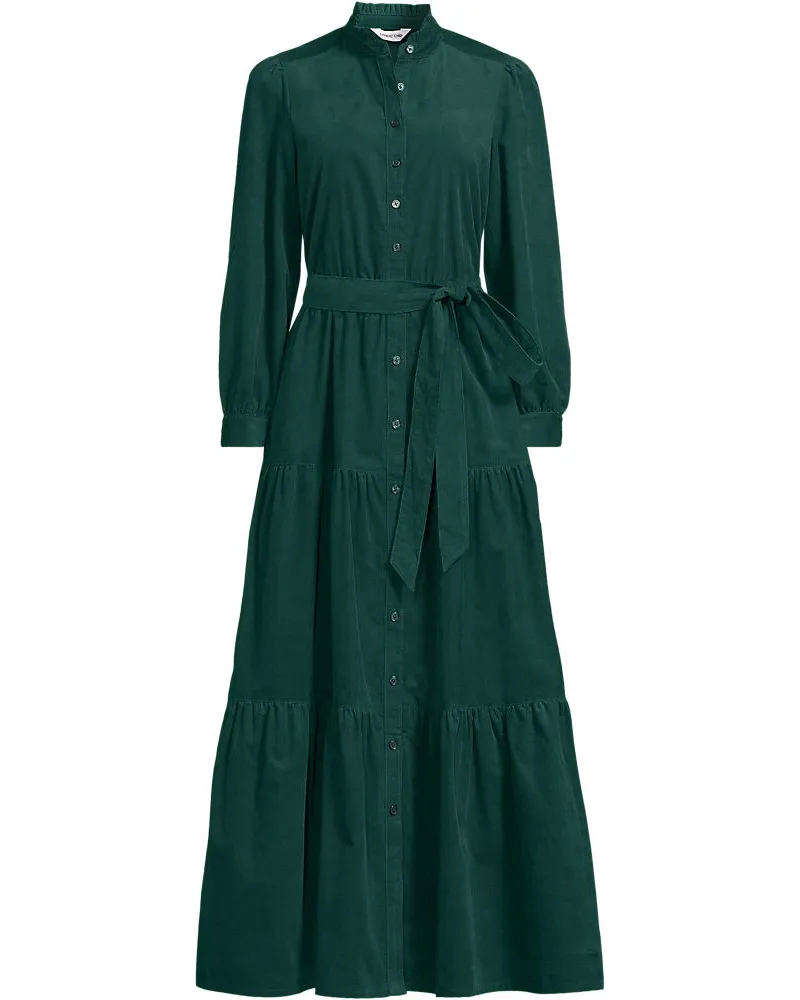 Lands' End Feincord-Maxikleid mit Stufenrock, Damen, Größe plus, Grün, Baumwolle, by Grün