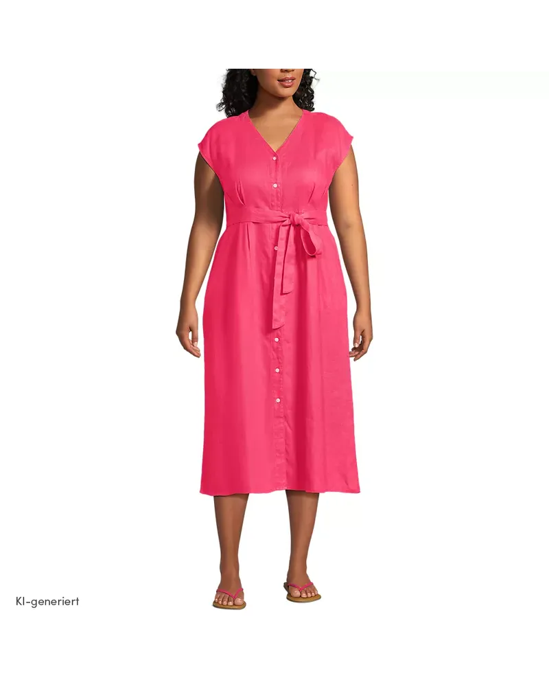 Lands' End Midikleid aus Leinen, Damen, Größe plus, Pink, Leinen, by Pink