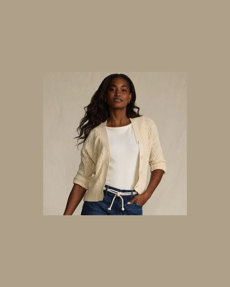 Lands' End Cardigan aus Leinenmix, Damen, Größe:40-42 petite, Weiß, Baumwolle/Leinen/Baumwoll-Mischung, by Weiß