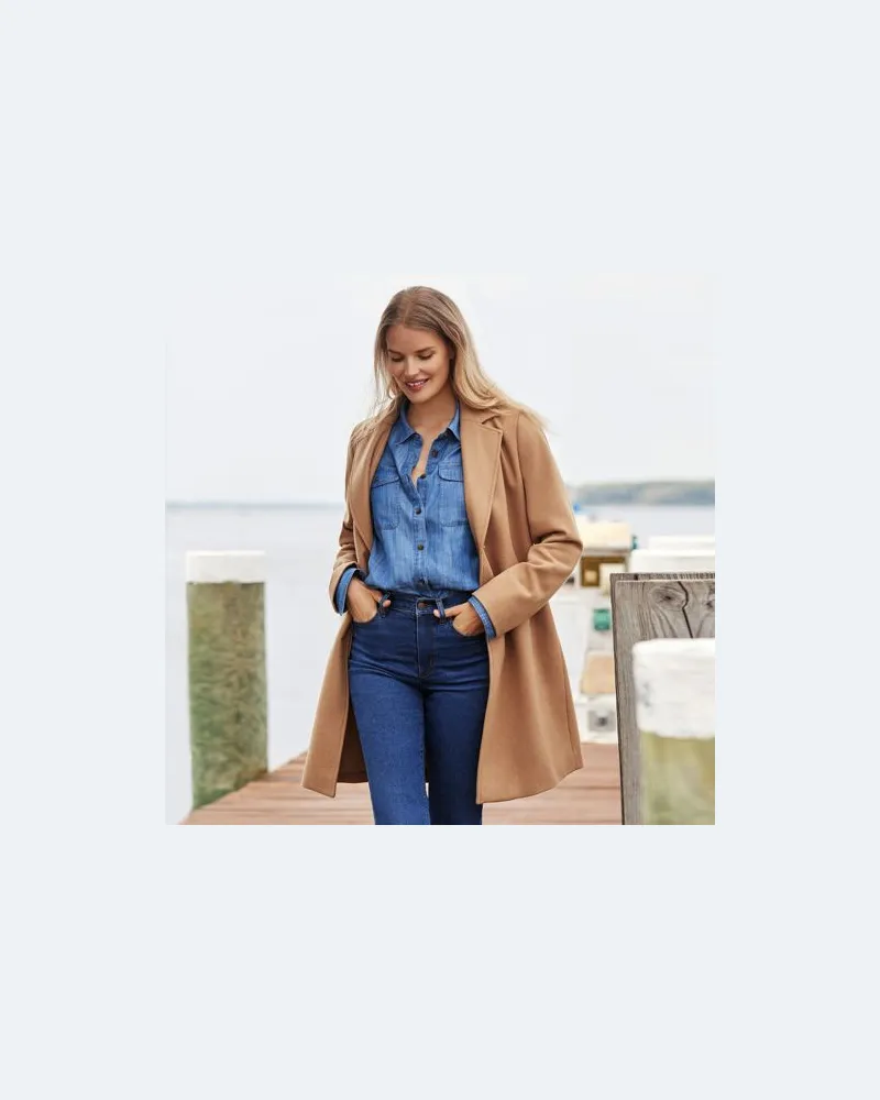 Lands' End Klassischer Wollmantel, Damen, Größe regular, Beige, Wolle/Woll-Mischung/Polyester-Mischung, by Beige