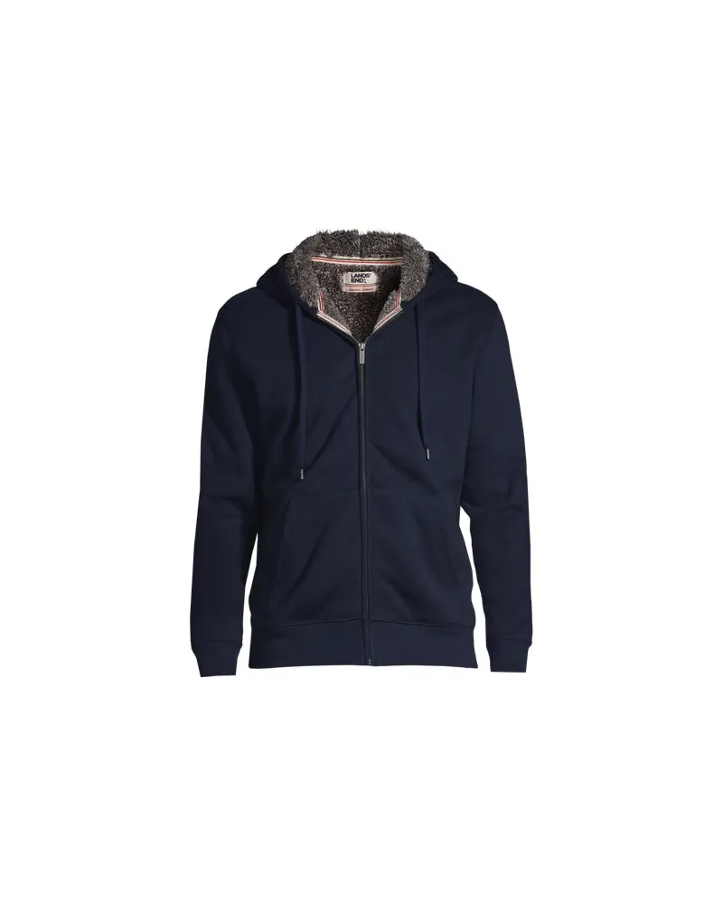 Lands' End Sweat-Kapuzenjacke mit Teddyfleece-Innenseite, Herren, Größe:52-54 regular, Blau, Elasthan/Baumwoll-Mischung, by Blau