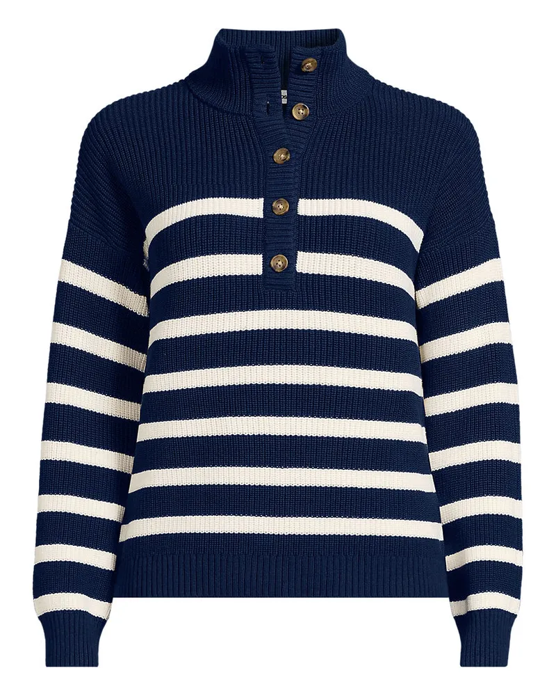 Lands' End Henley-Pullover Drifter mit Knopfreihe, Damen, Größe plus, Blau, Baumwolle, by Blau