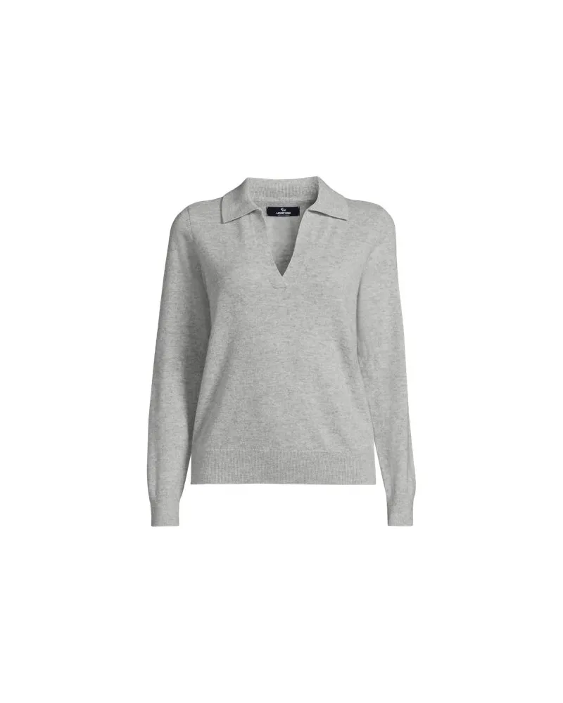 Lands' End Relaxter Kaschmir-Pullover mit Polokragen, Damen, Größe:32-34 regular, Grau, Kaschmir, by Grau
