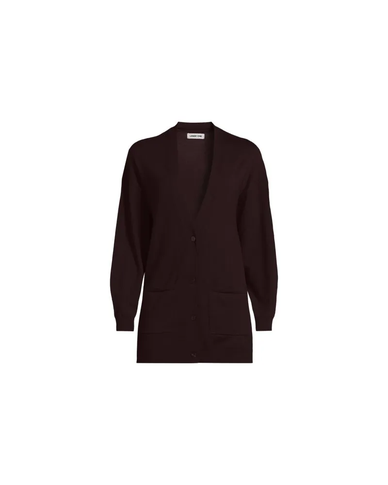 Lands' End Langer Merino-Cardigan, Damen, Größe regular, Braun, Wolle, by Braun