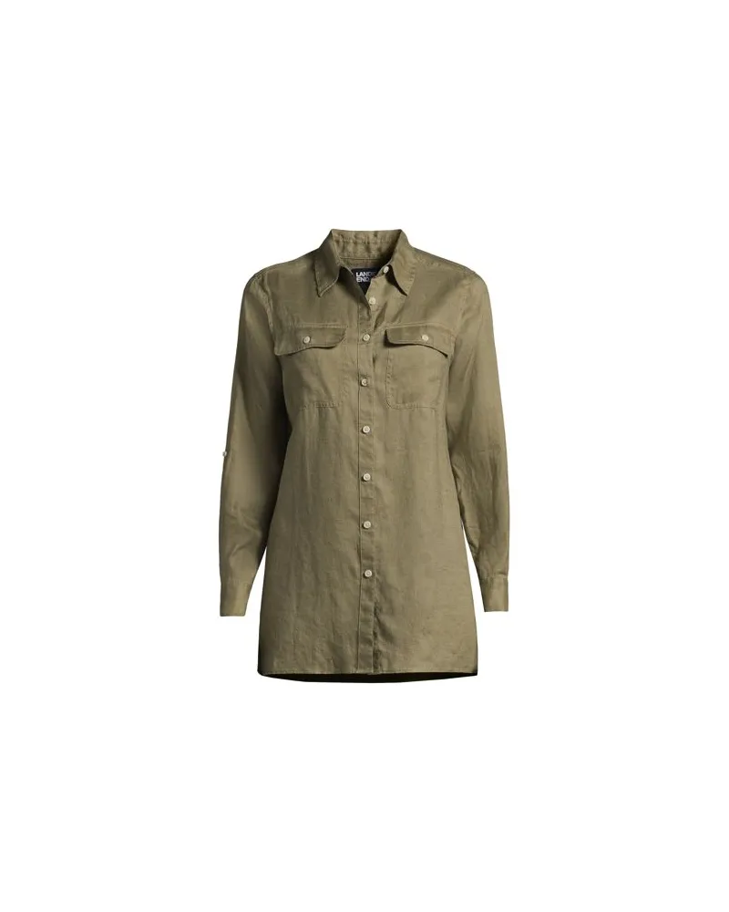 Lands' End Leinen-Hemdbluse im Worker-Stil, Damen, Größe petite, Grün, Leinen, by Grün
