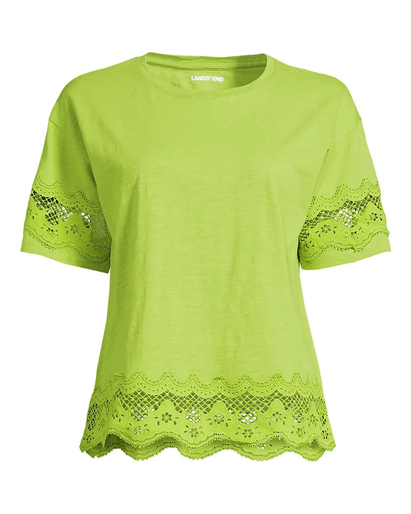 Lands' End Flammgarn-Shirt mit Bordüren, Damen, Größe regular, Grün, Baumwolle, by Grün