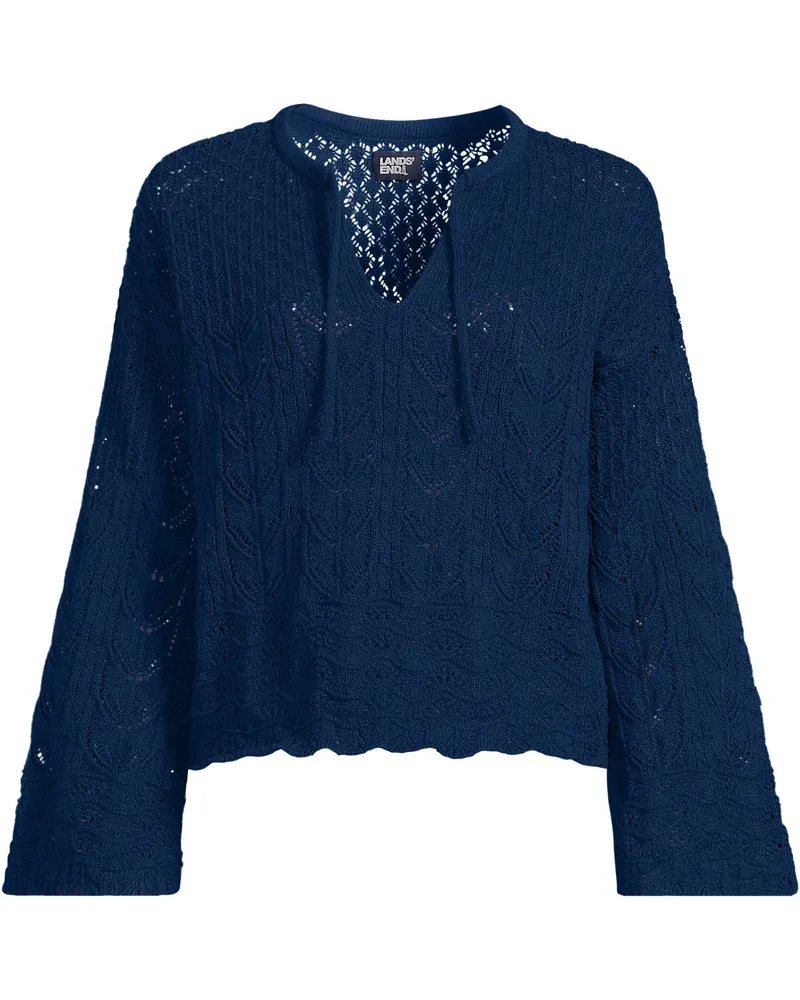 Lands' End Baumwollpullover mit Ajourmuster, Damen, GrÃ¶ÃŸe regular, Blau, Baumwoll-Mischung/Polyester-Mischung, by Blau