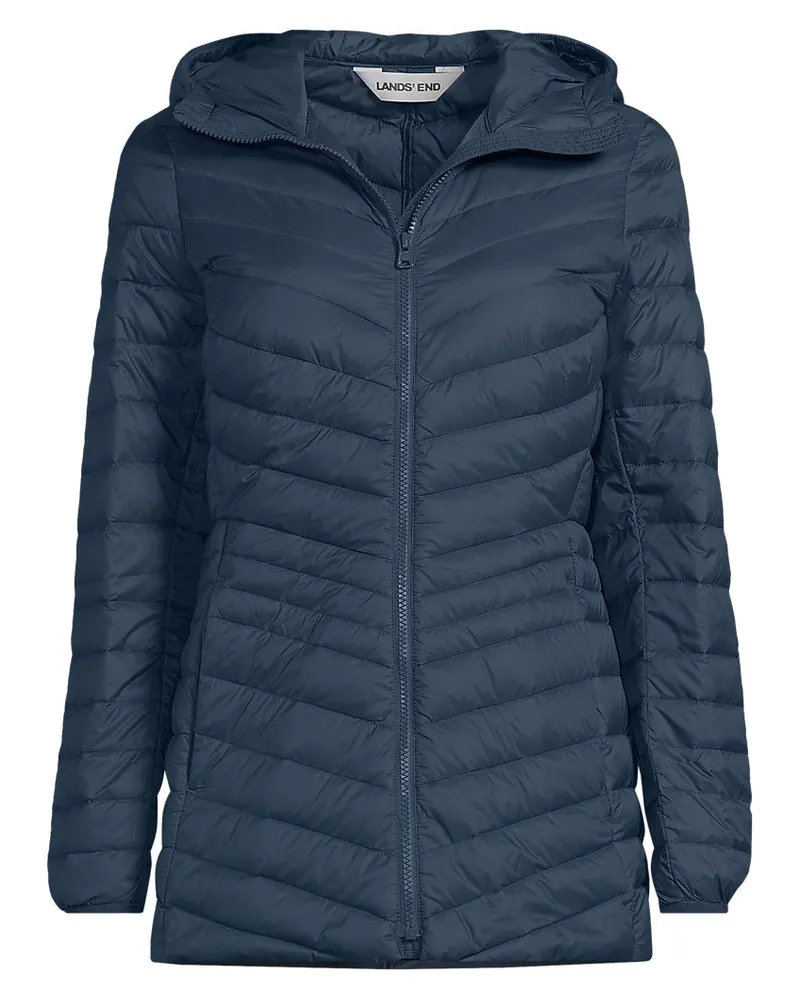Lands' End Daunenjacke WANDERWEIGHT Verstaubar Ultraleicht mit Kapuze, Damen, Größe plus, Blau, Nylon/Daunen, by Blau