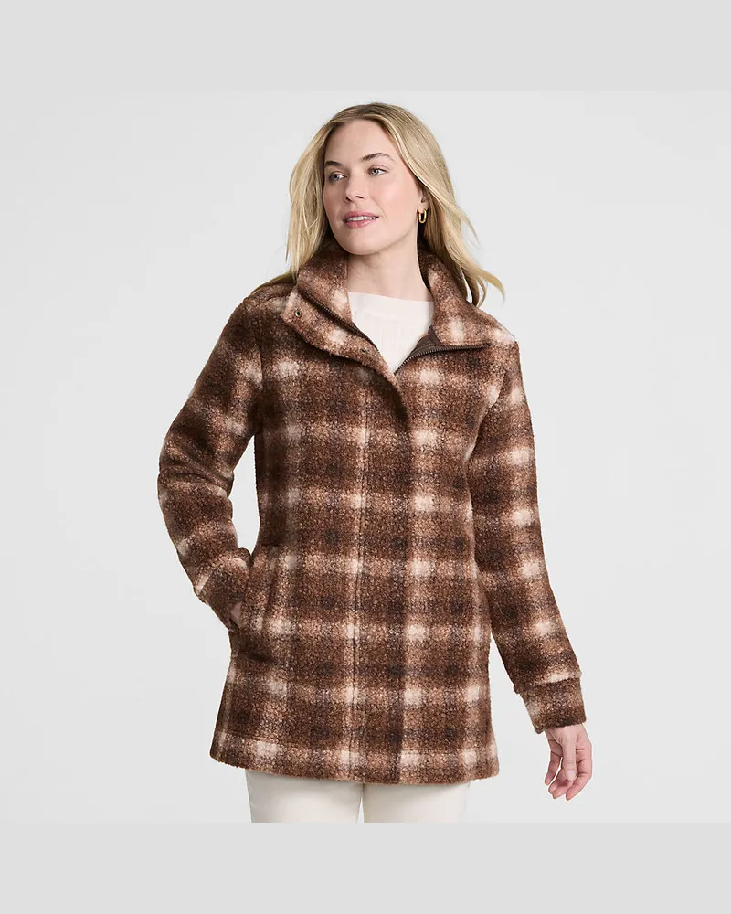 Lands' End Gemusterte Bouclé-Jacke, Damen, Größe regular, Braun, Polyester, by Braun