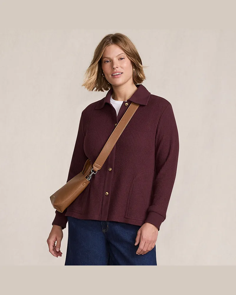 Lands' End Baumwollmix-Jacke im Waffelstrick, Damen, Größe regular, Rot, Baumwoll-Mischung/Polyester-Mischung, by Rot