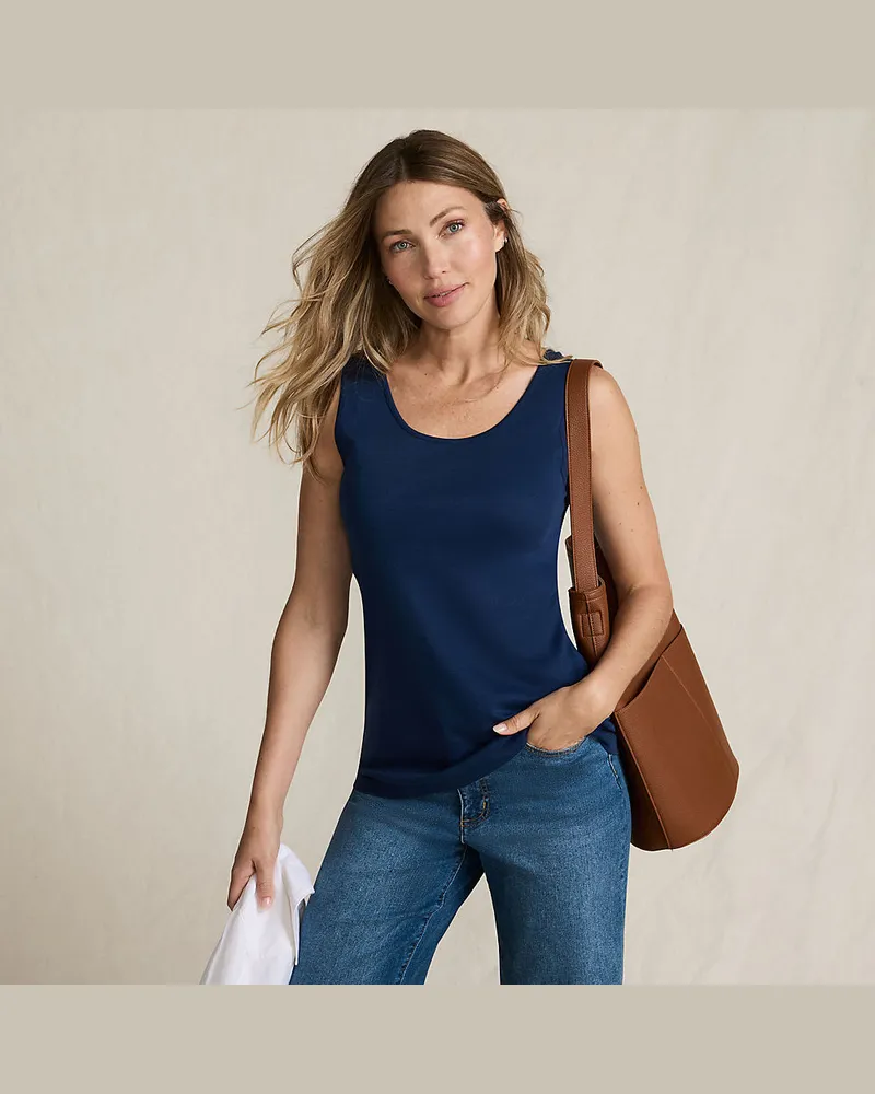 Lands' End Ärmelloses Top aus Baumwolle, Damen, Größe petite, Blau, Baumwolle, by Blau