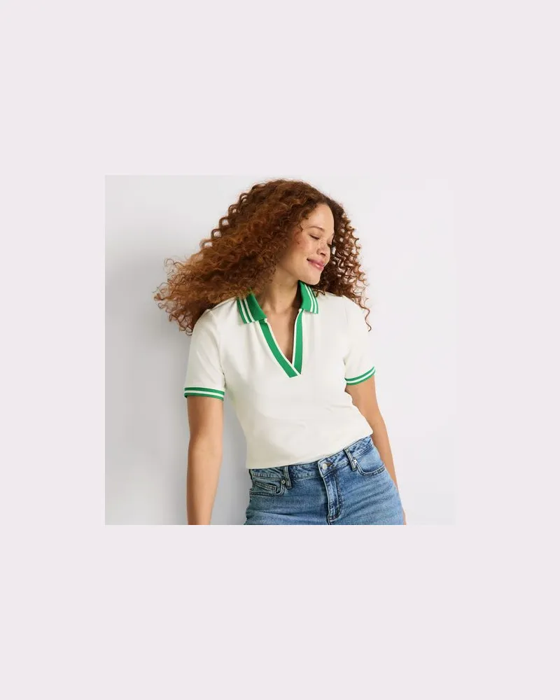 Lands' End Geripptes Polo-Shirt, Damen, Größe regular, Weiß, Elasthan/Baumwoll-Mischung, by Weiß